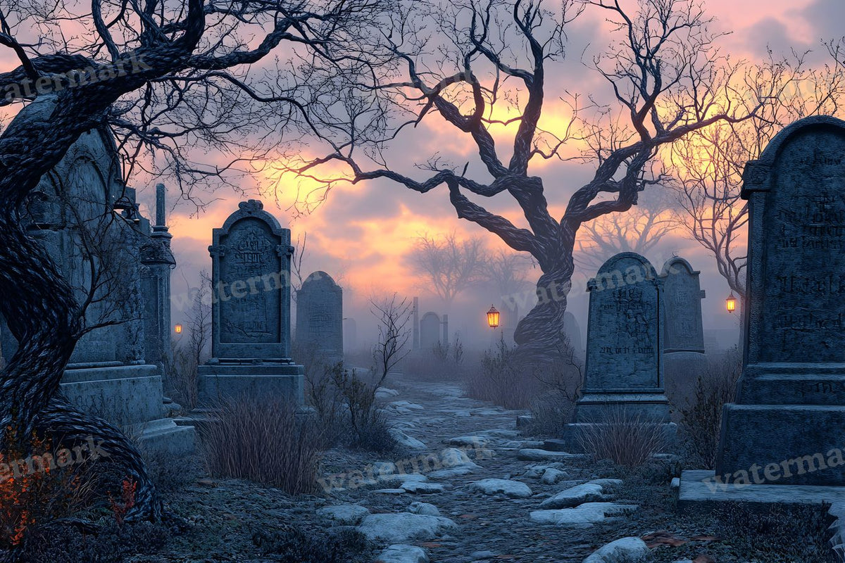 Spooky Twilight Graveyard digital photo backdrop for photo editing, preview 11