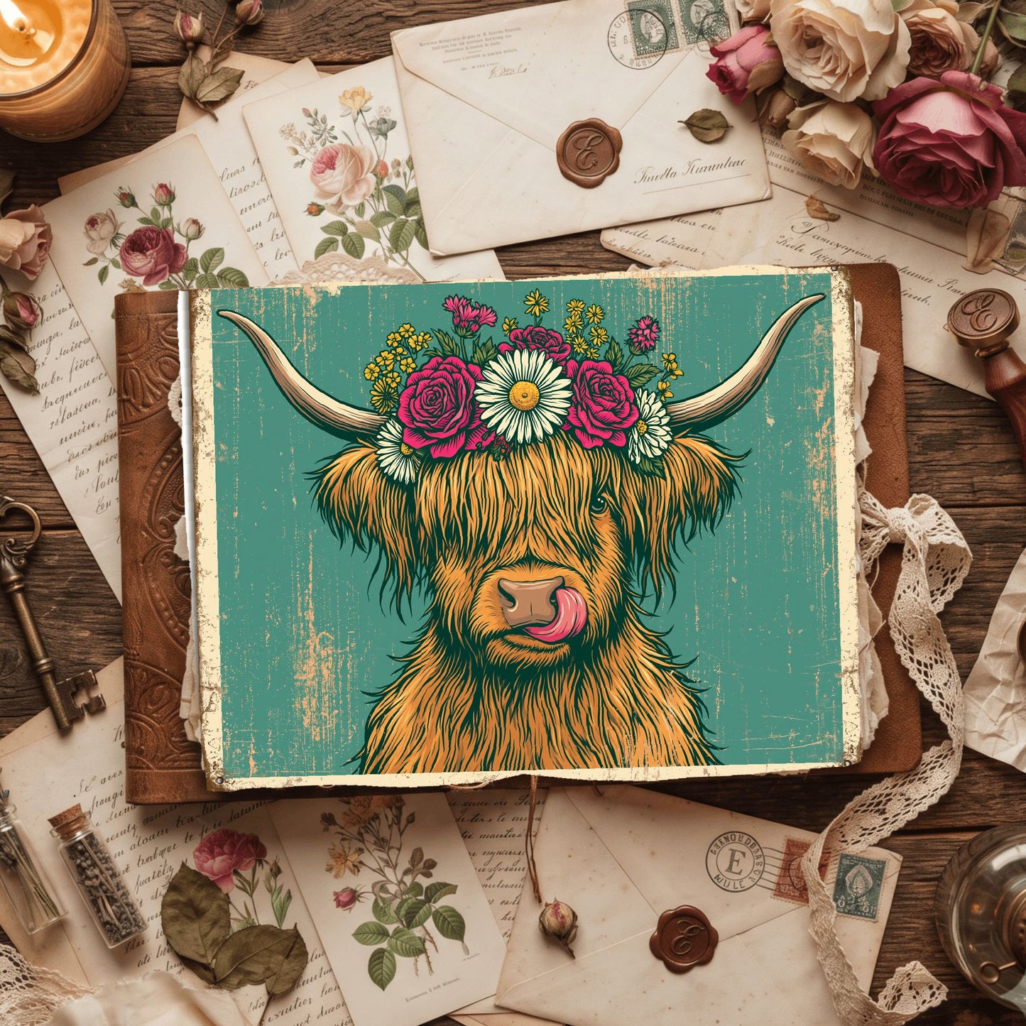 Vintage Highland Cow Tin Sign