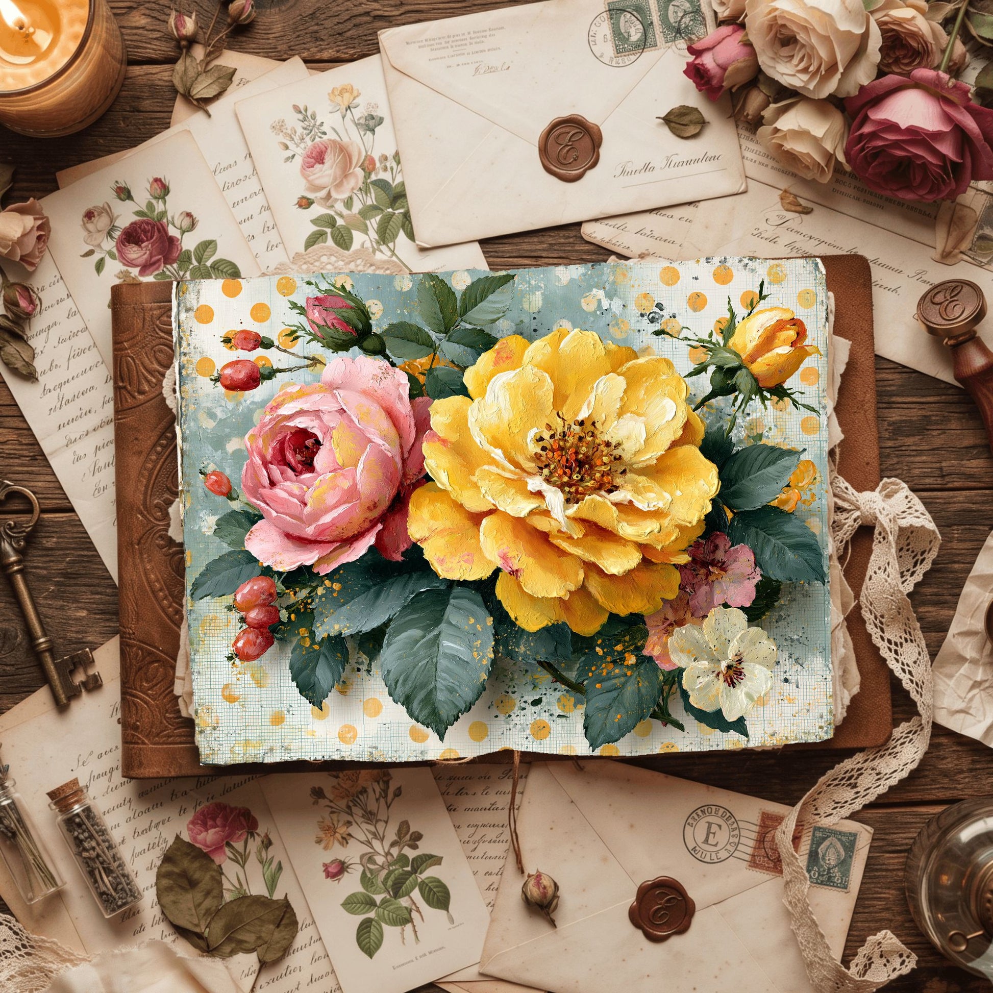 Yellow Shabby Chic Journal Paper