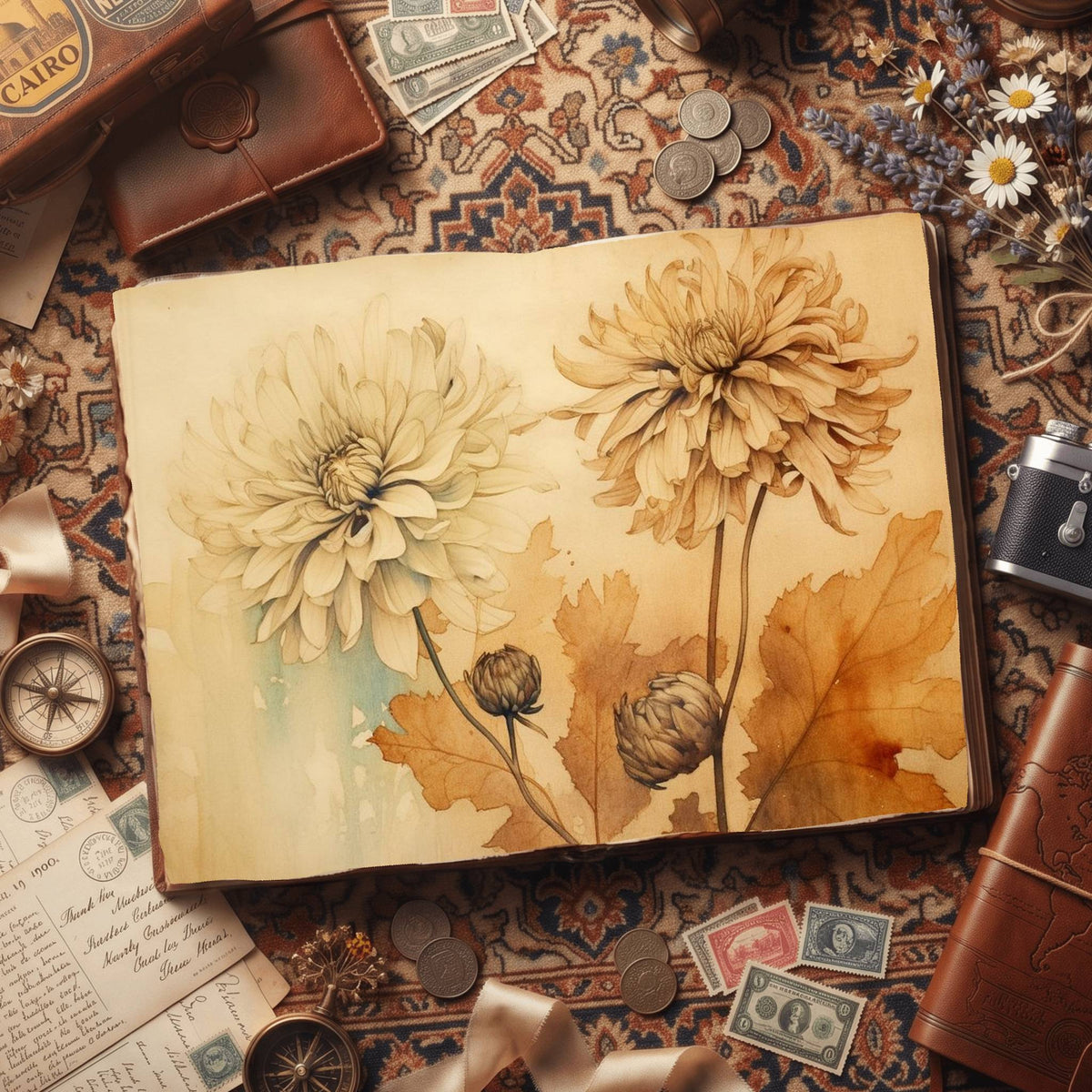 Autumn Chrysanthemums Digital Papers