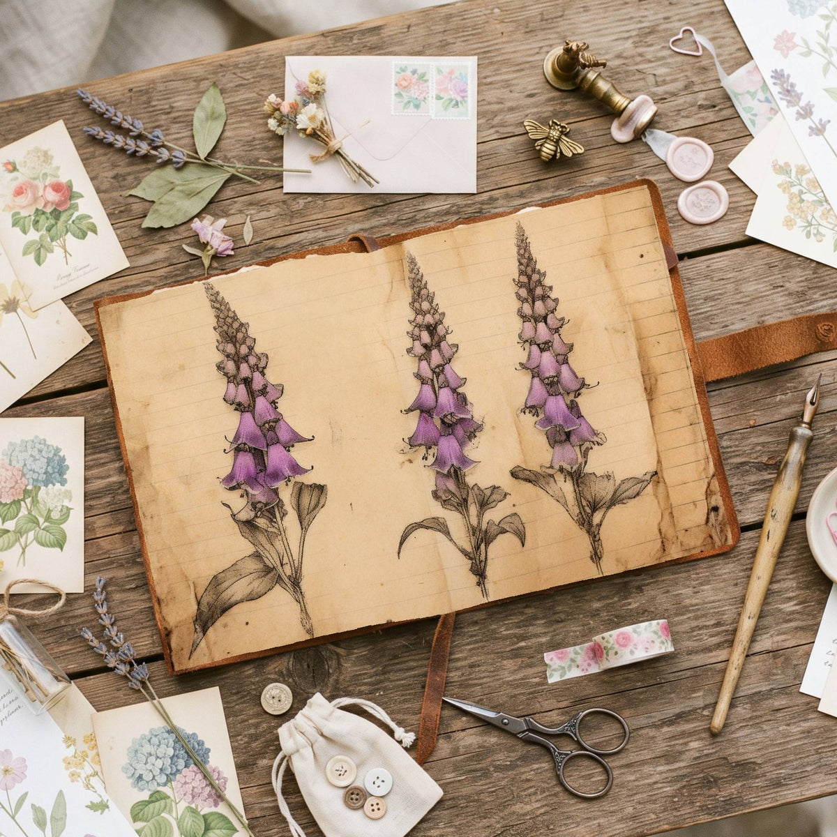 Autumn Digitalis Foxgloves Digital Papers