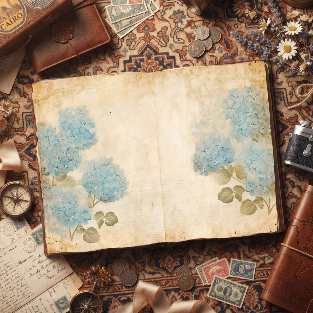Blue Hydrangea Digital Papers