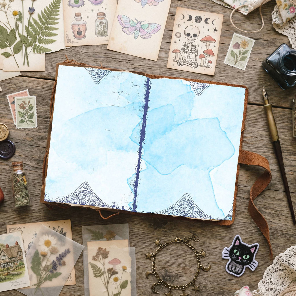 Blue Watercolor Distressed Blank And Lined Digital Papers