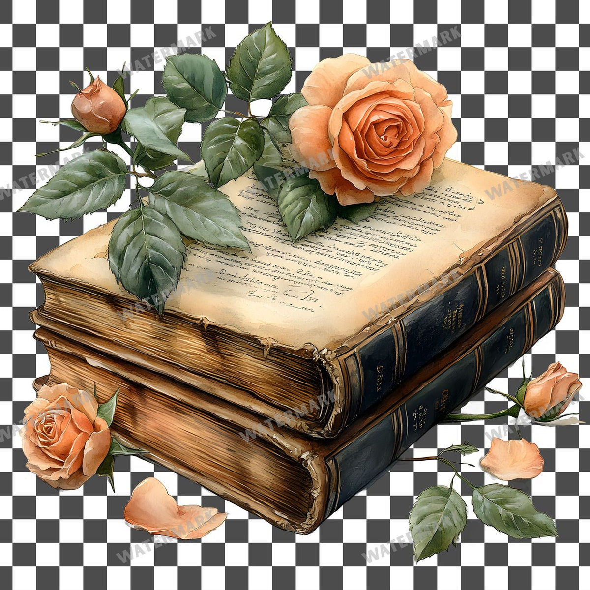 Book And Roses clipart PNG on a transparent background, design 12