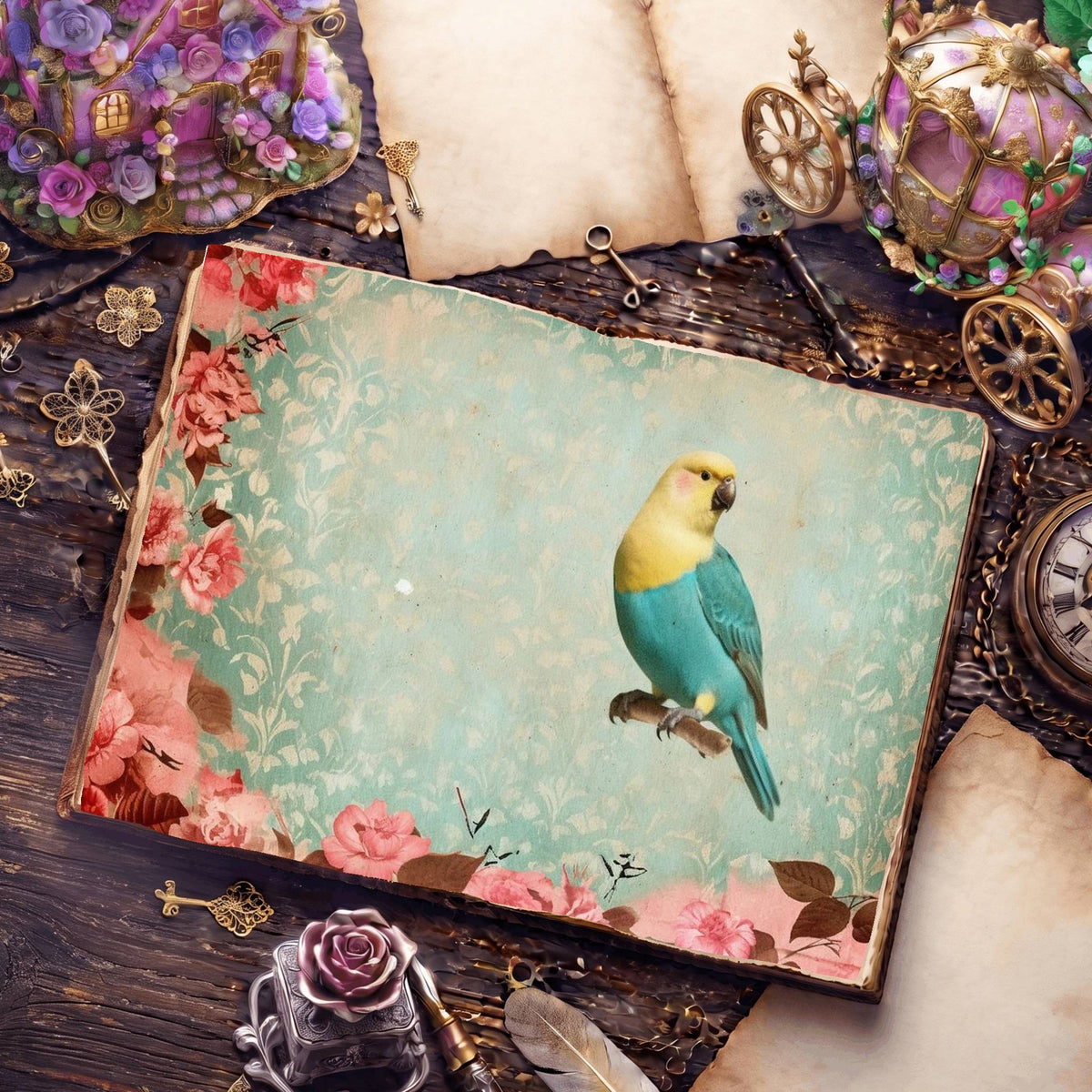Budgie Parakeet Birds Pastel Digital Papers