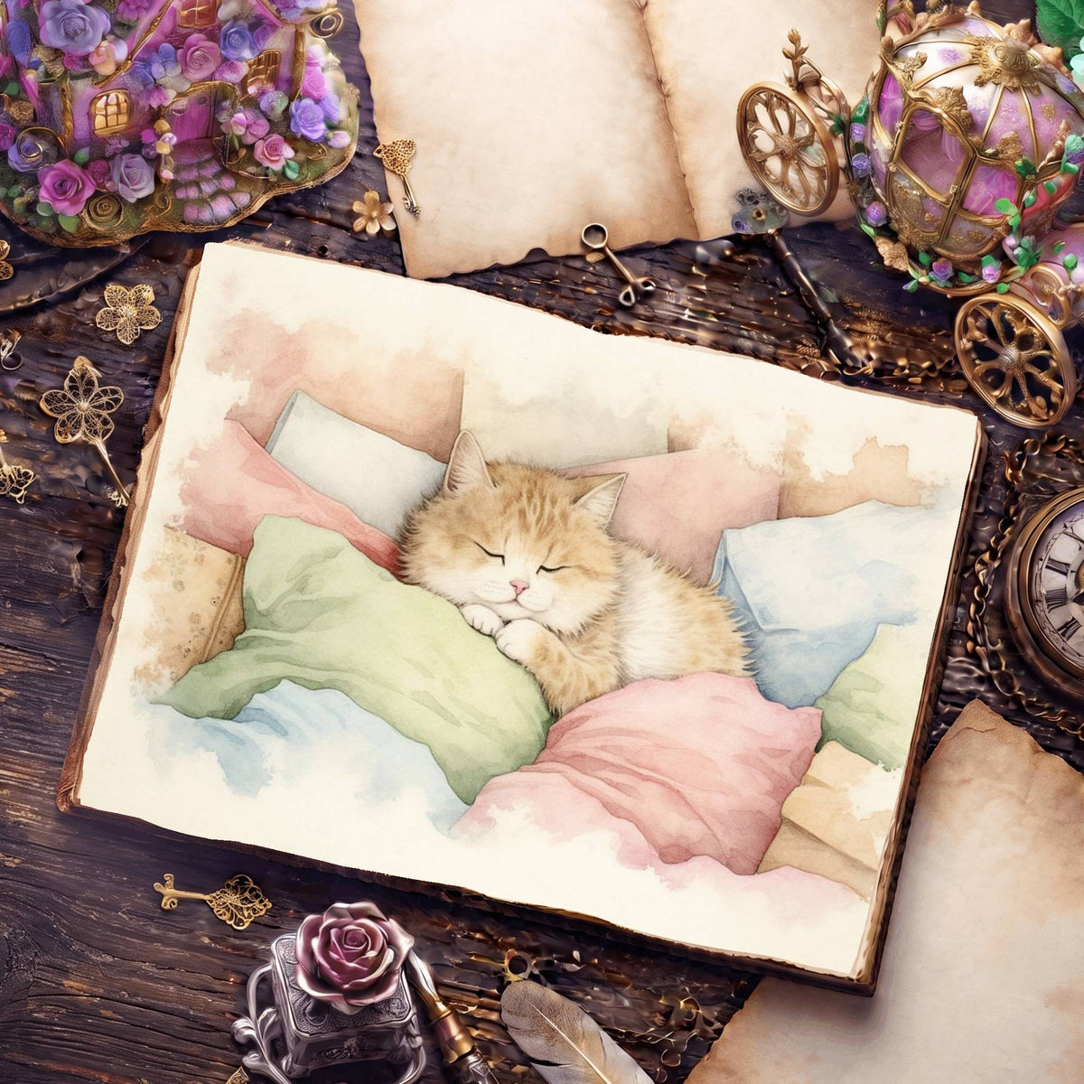 Christmas Cosy Cat Digital Papers