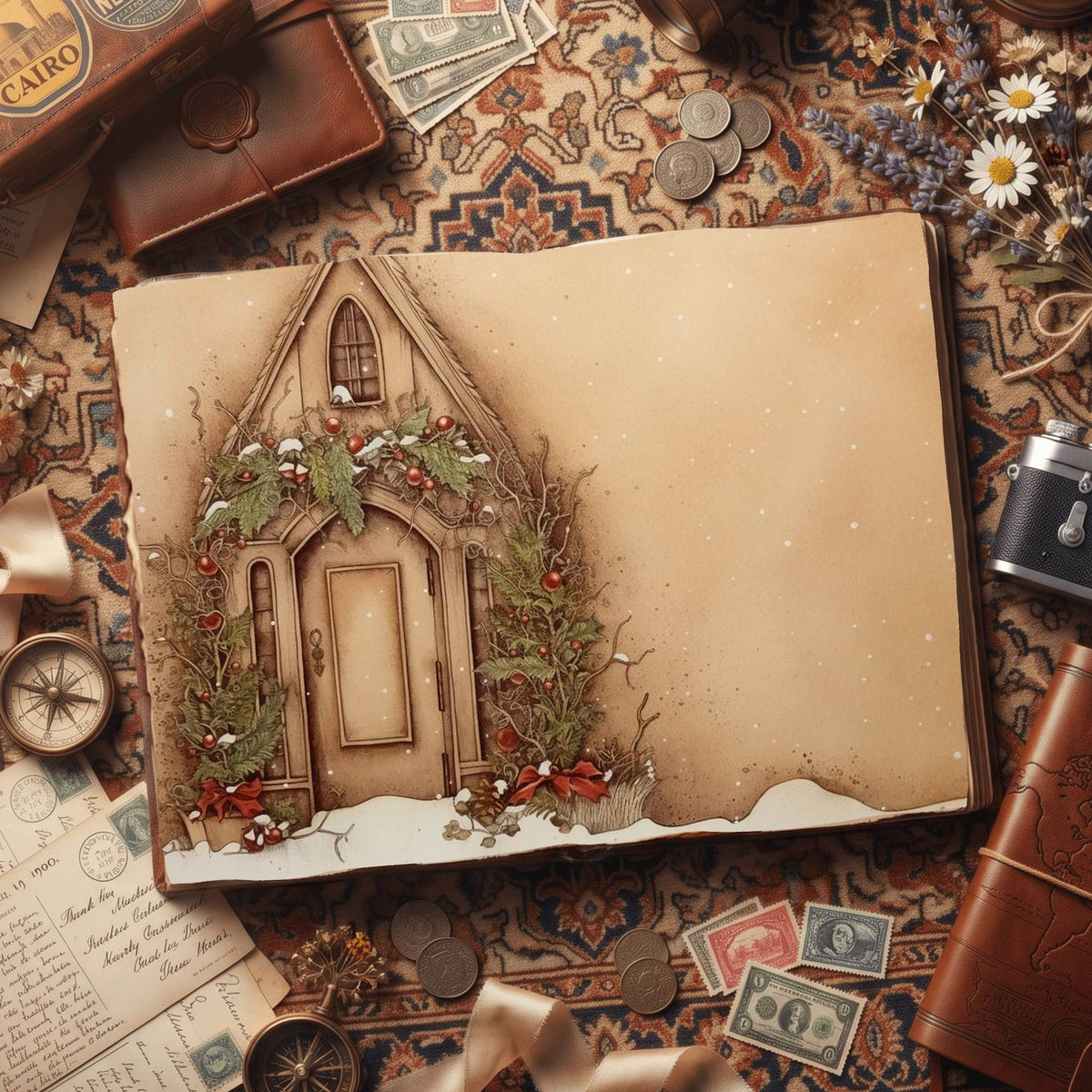 Christmas Cottage Vintage Digital Papers