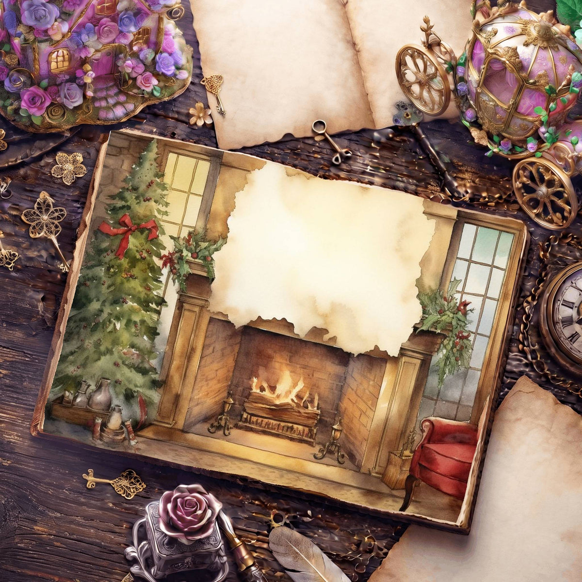 Christmas Fireplace Digital Papers