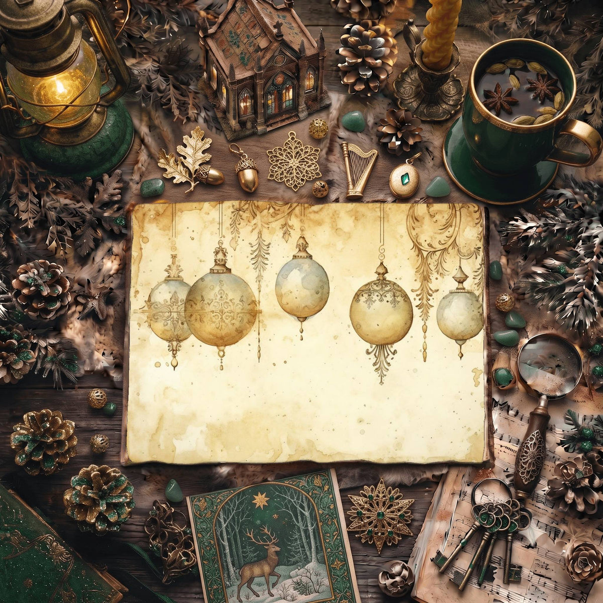 Christmas Gold Baubles Digital Papers