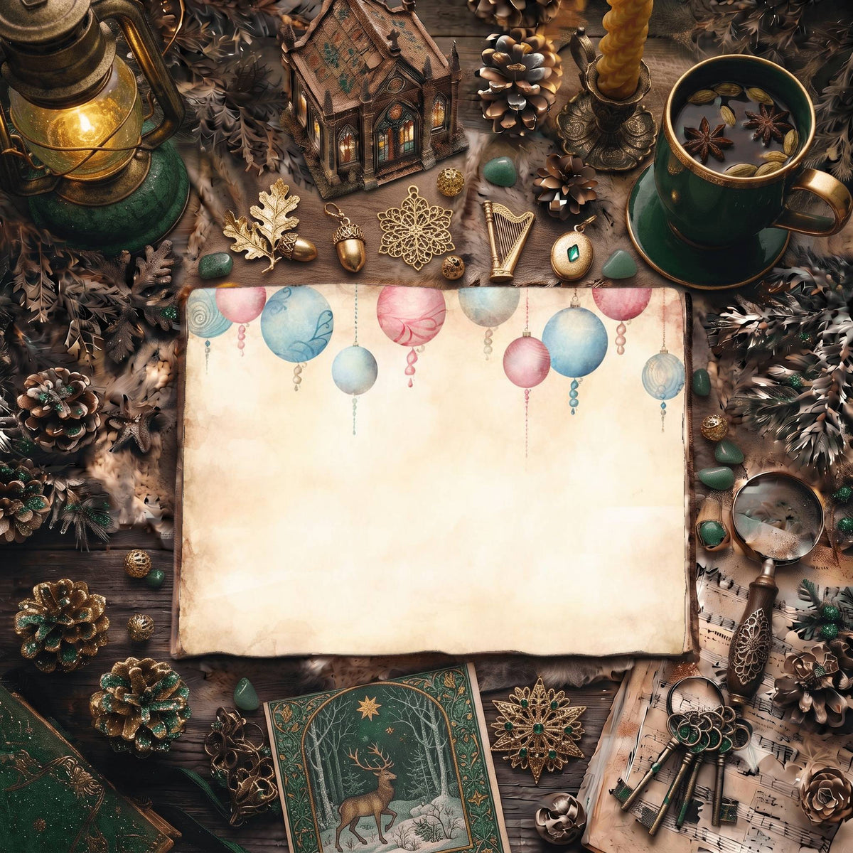Christmas Light Pastel Baubles Digital Papers