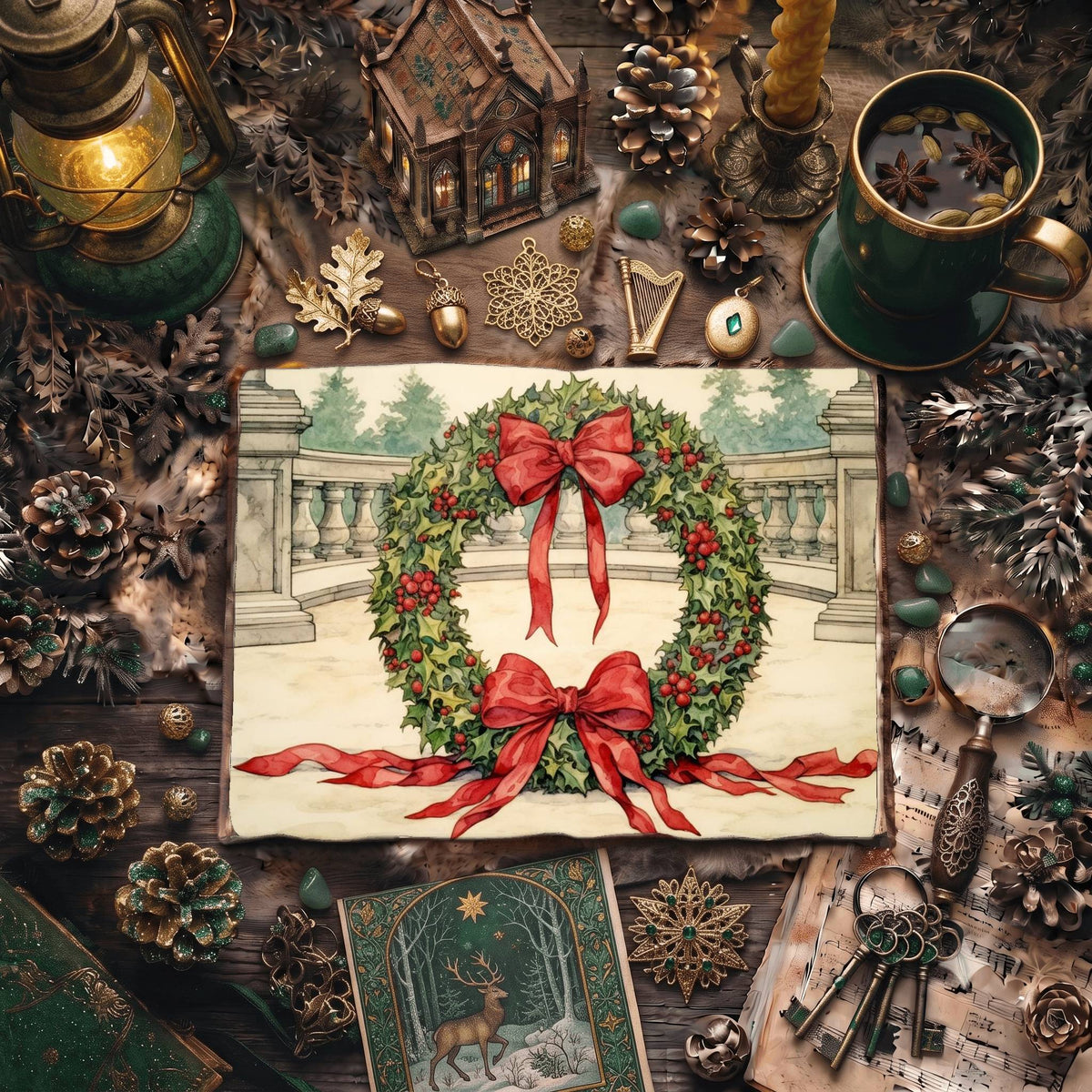 Christmas Red Ribbon Decorated Digital Papers