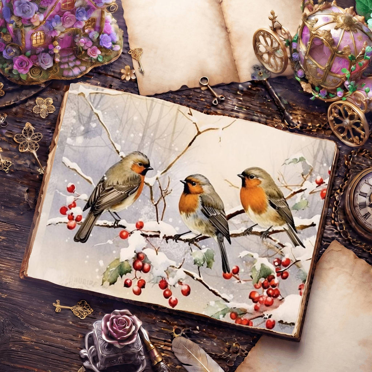 Christmas Robins Digital Papers