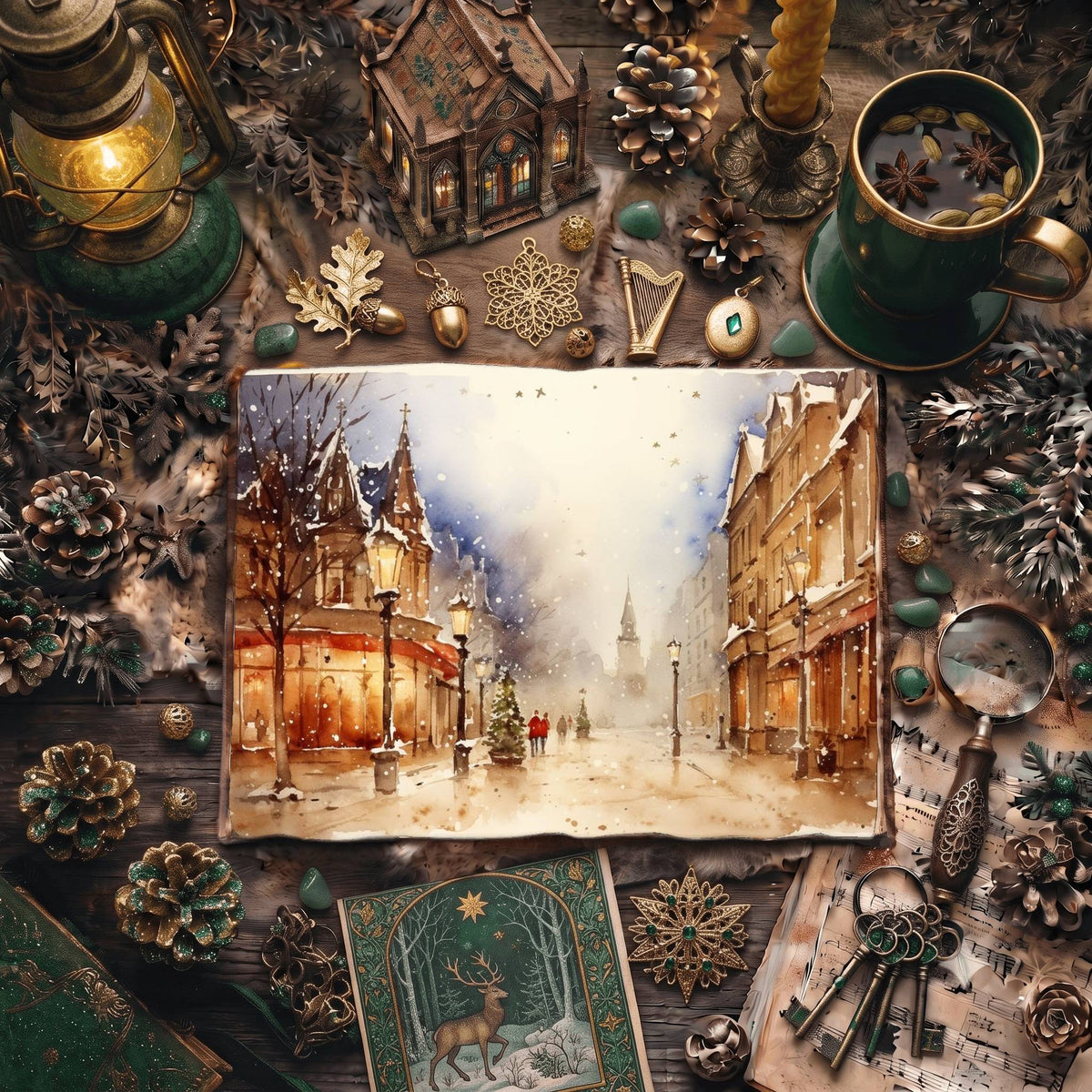 Christmas Snowy Town Digital Papers