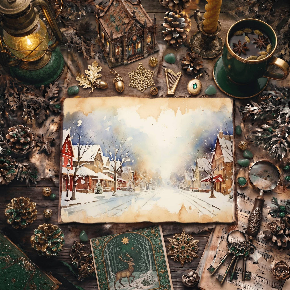 Christmas Snowy Town Digital Papers