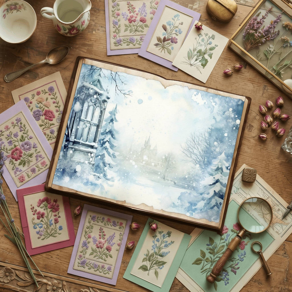Christmas Snowy Window Digital Papers