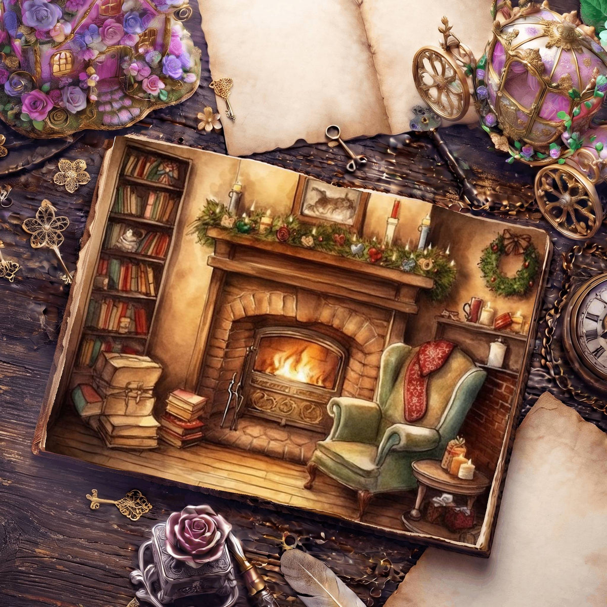 Cosy Christmas Fireplace Digital Papers