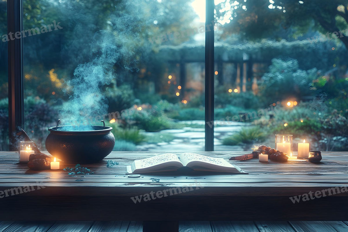 Dimly Lit Spellbook Room Backdrop Images