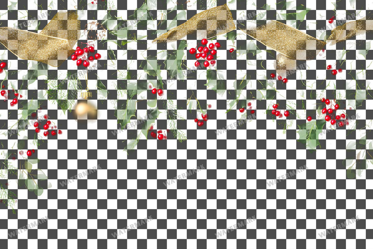 Festive Garland PNG overlay on a transparent checkered background, preview 12