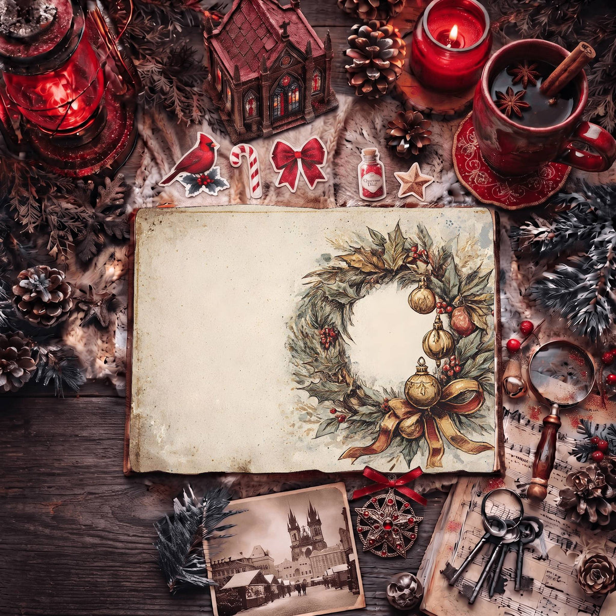 Festive Holiday Wreath Digital Papers