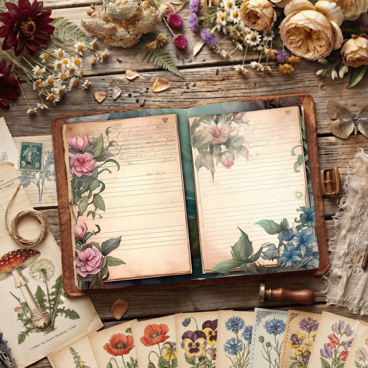 Floral Lined Digital Papers