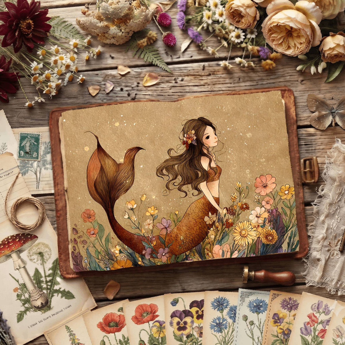 Floral Mermaid Underwater Digital Papers