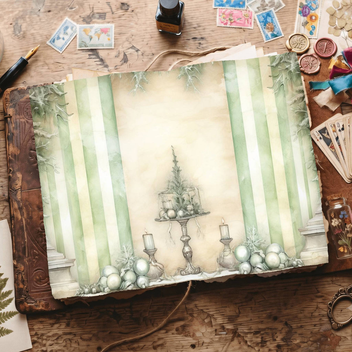 Green Christmas Digital Papers