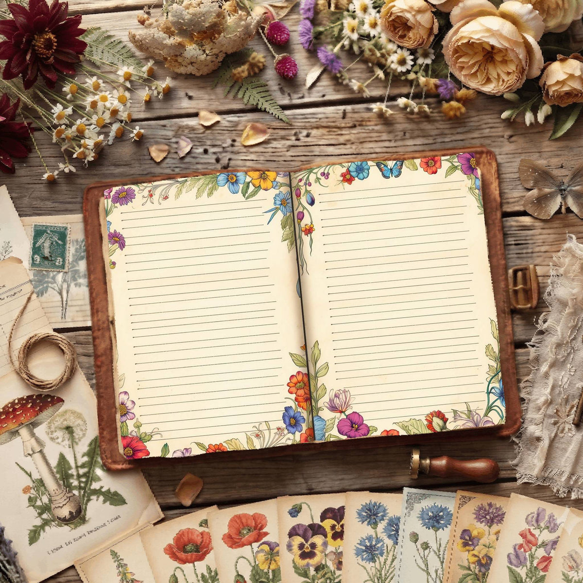 Lined Floral Digital Papers