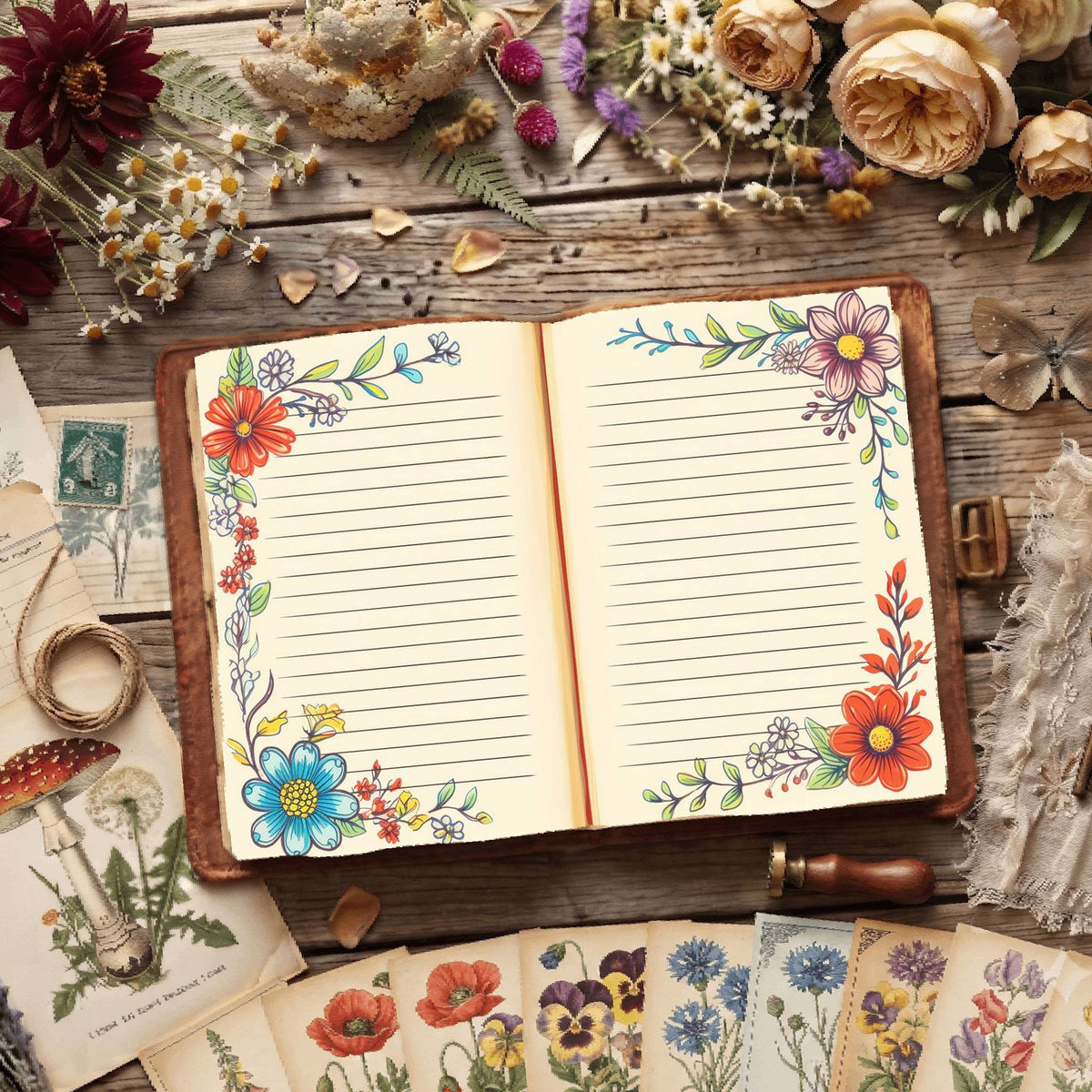 Lined Floral Digital Papers