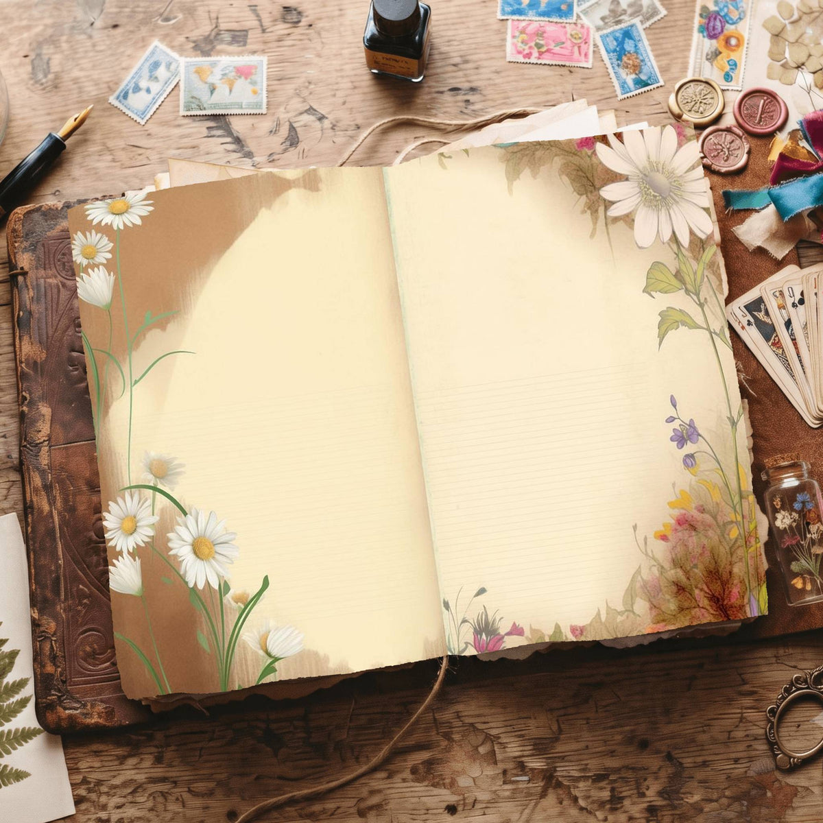 Lined Flower Digital Papers