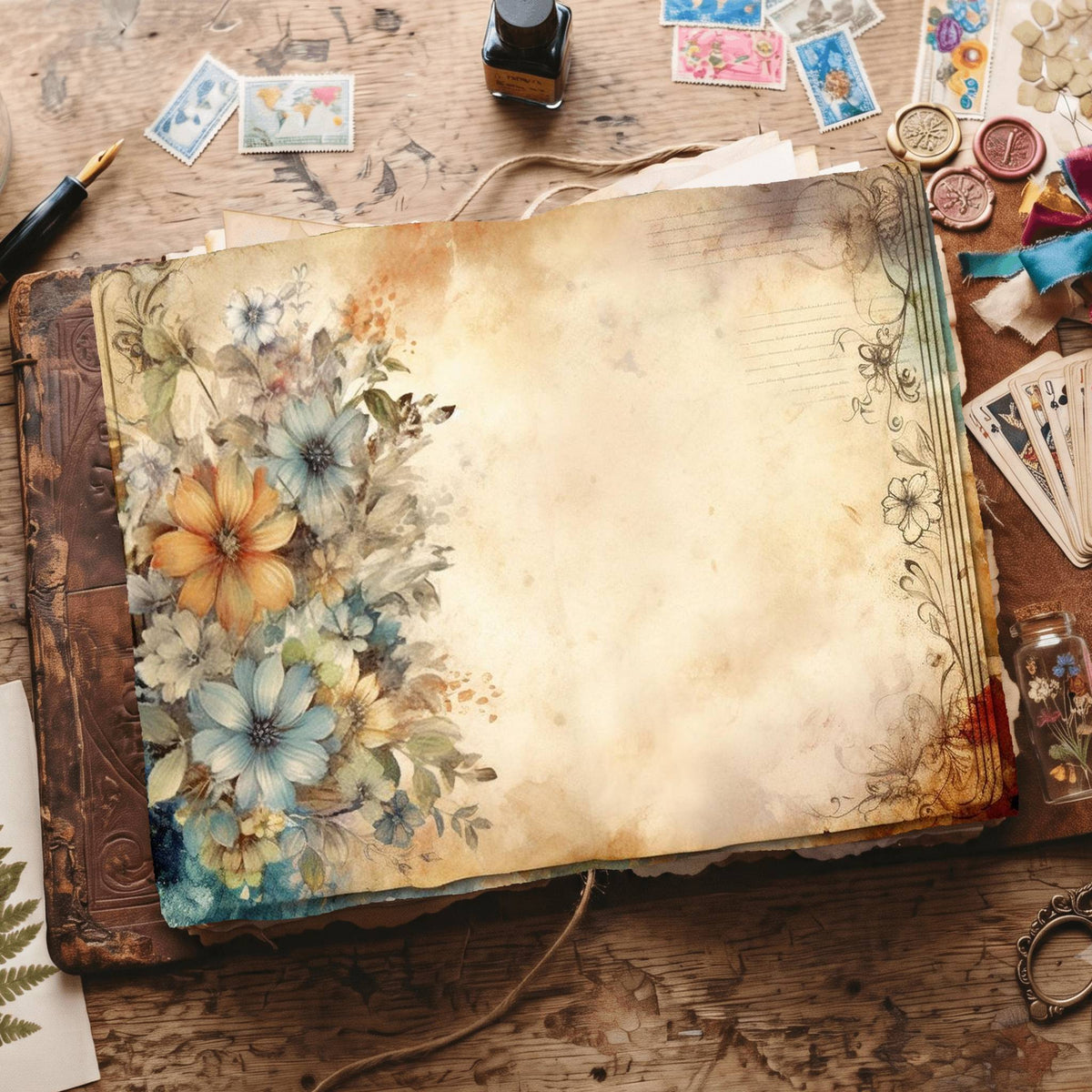 Lined Flower Digital Papers