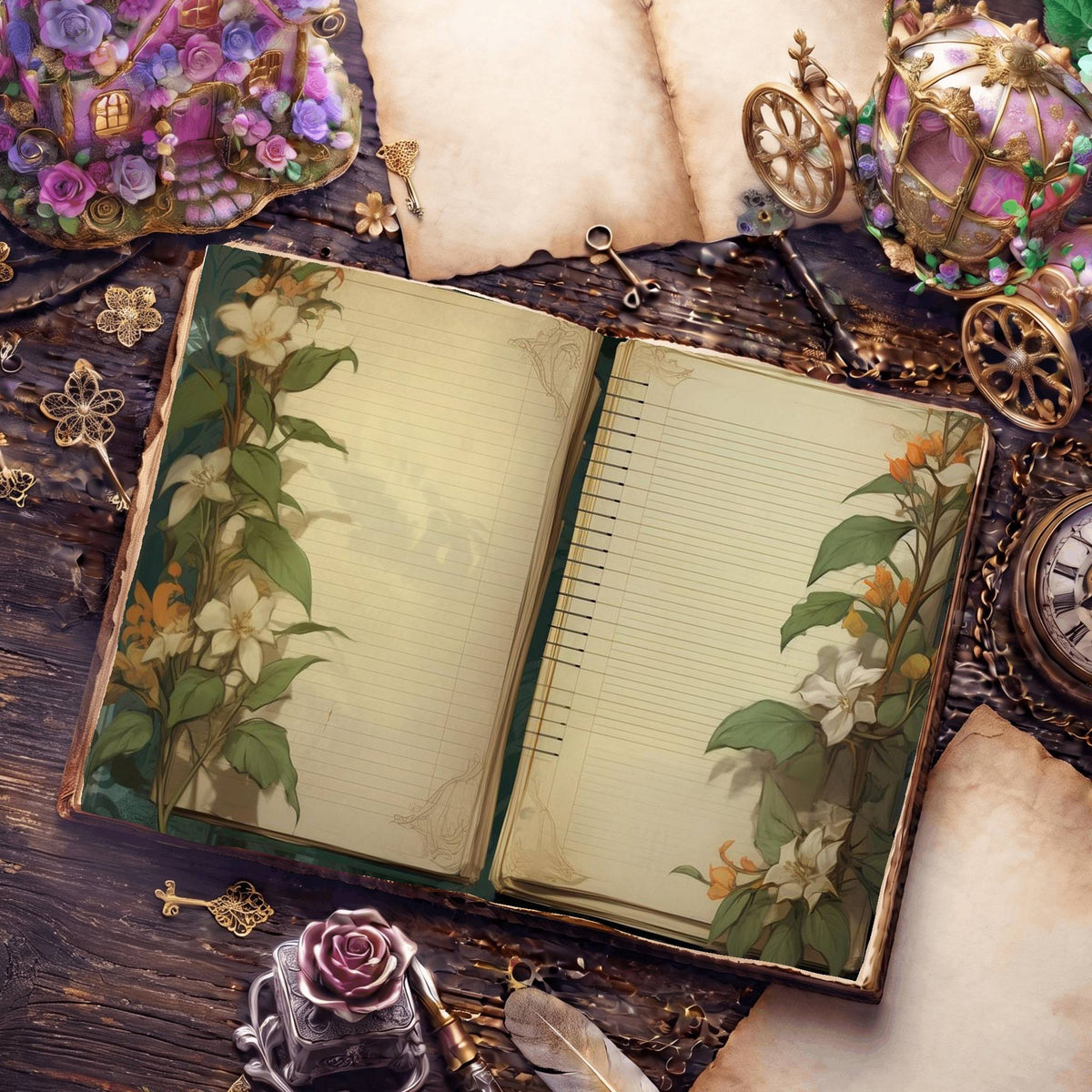 Lined Flower Digital Papers