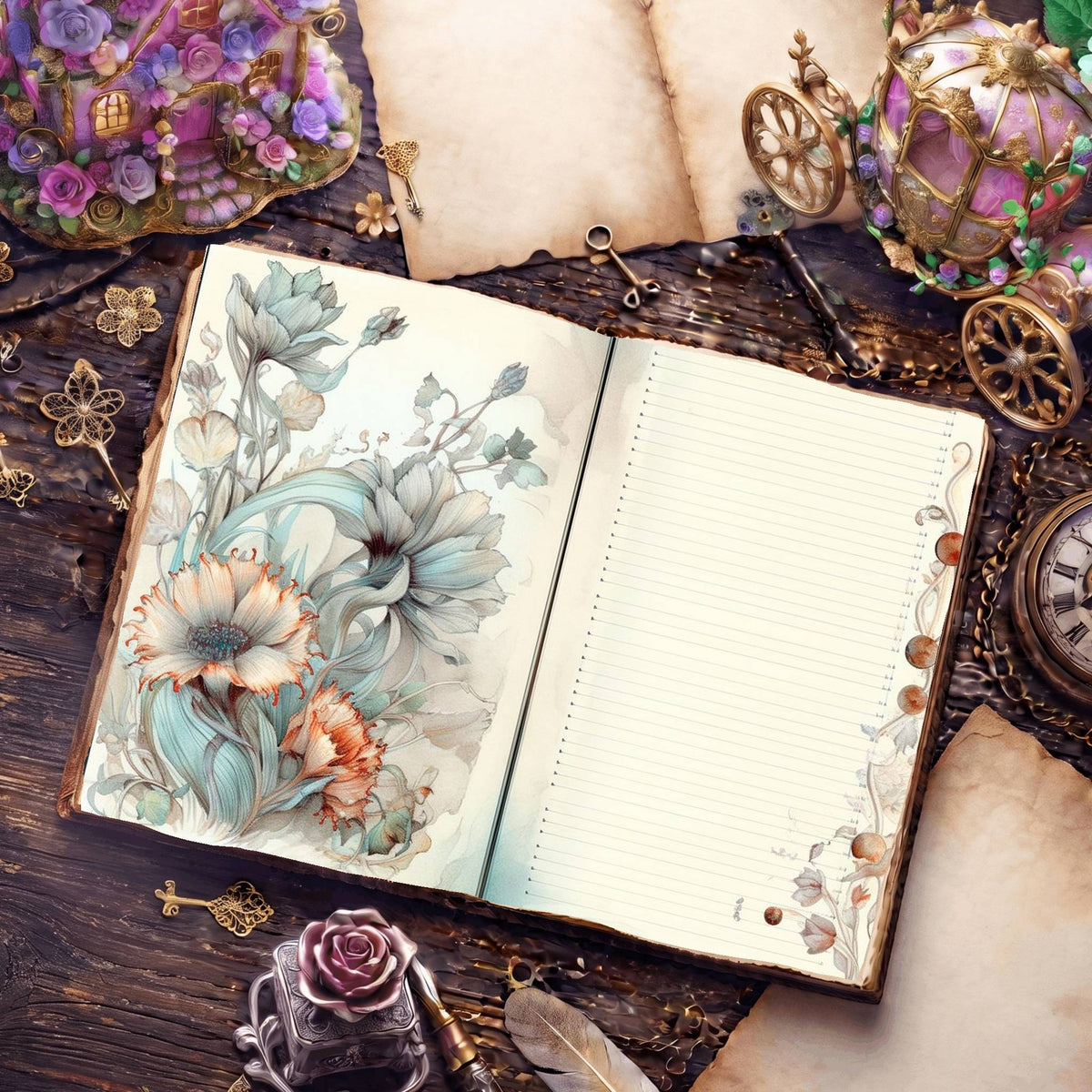 Lined Flower Digital Papers