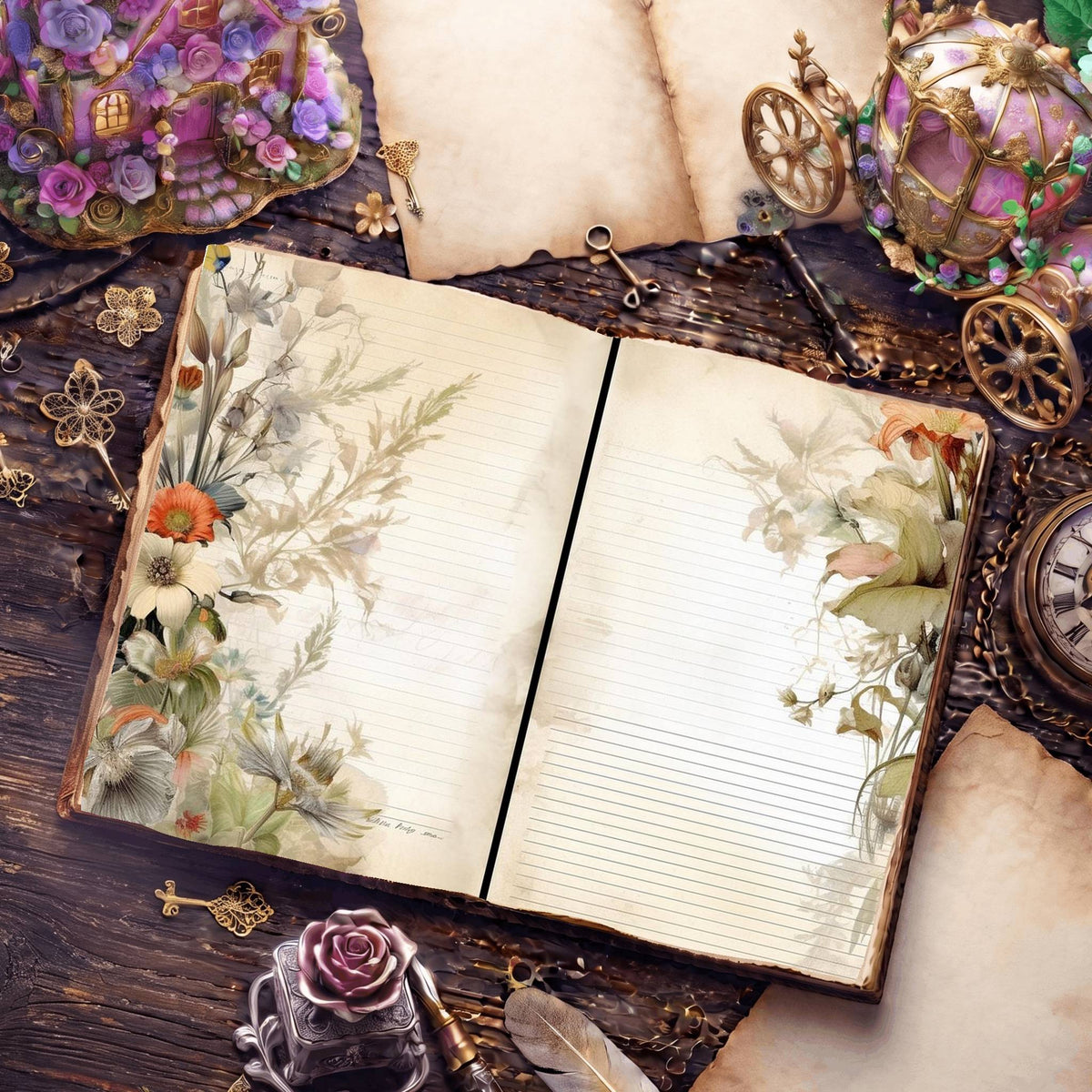 Lined Flower Digital Papers