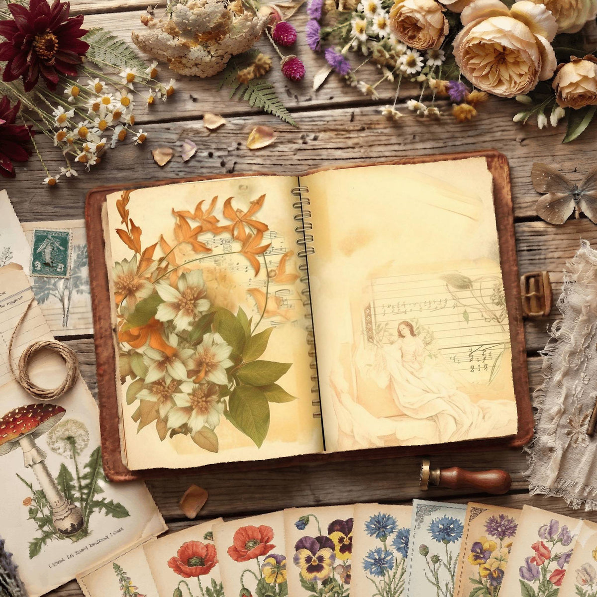 Lined Flower Digital Papers