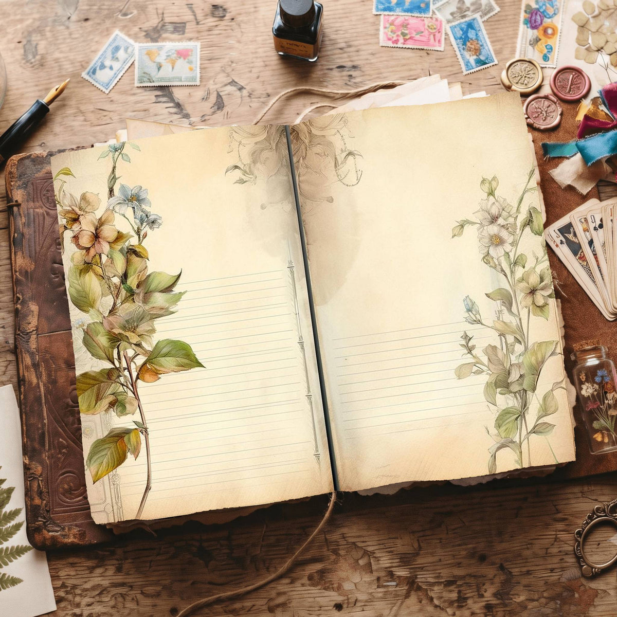 Lined Flower Digital Papers