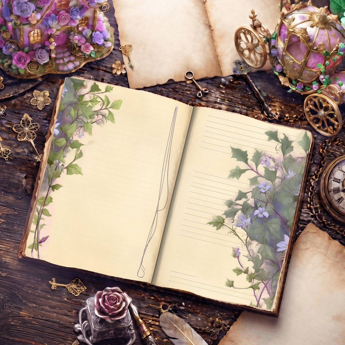 Lined Flower Digital Papers
