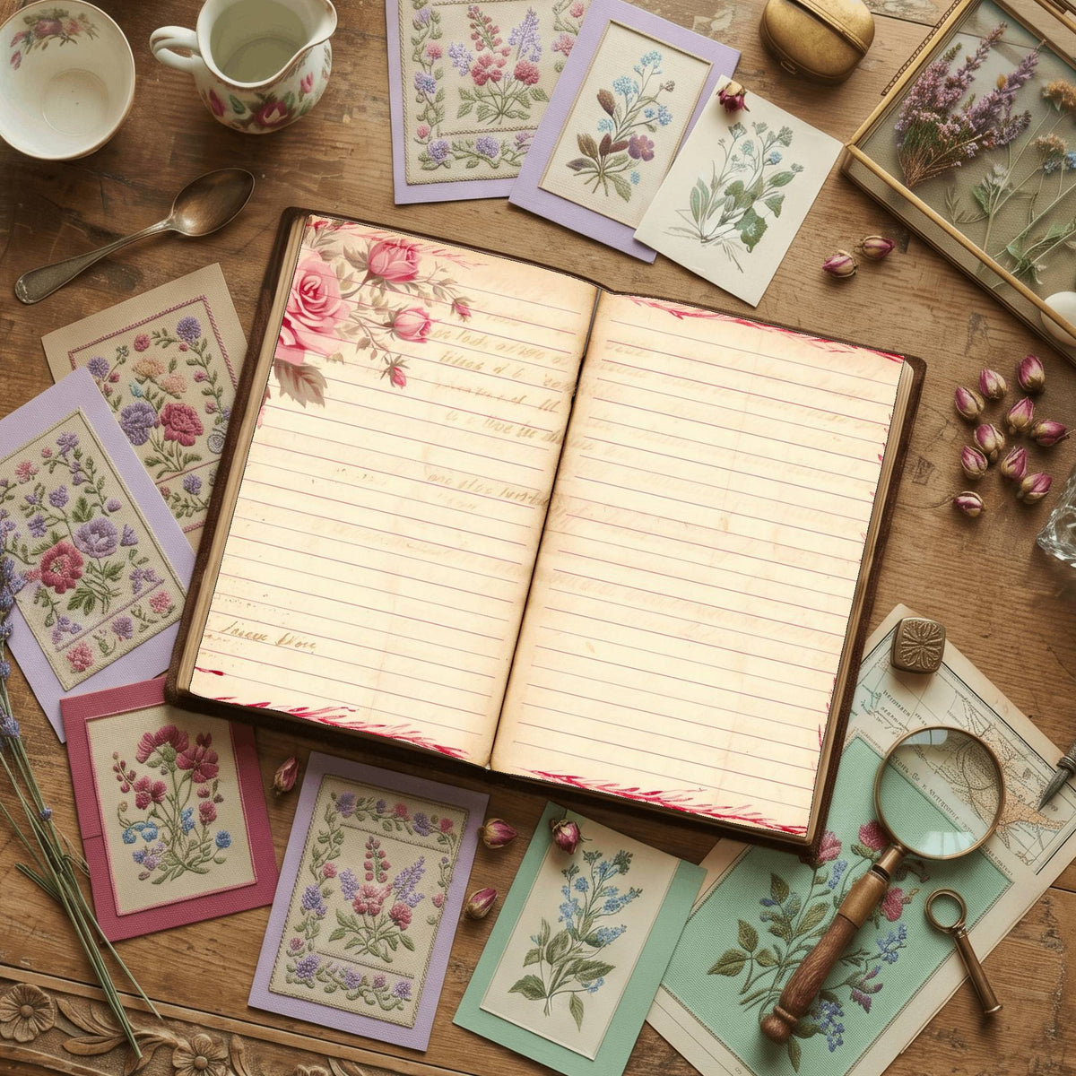 Lined Pink Rose Digital Papers