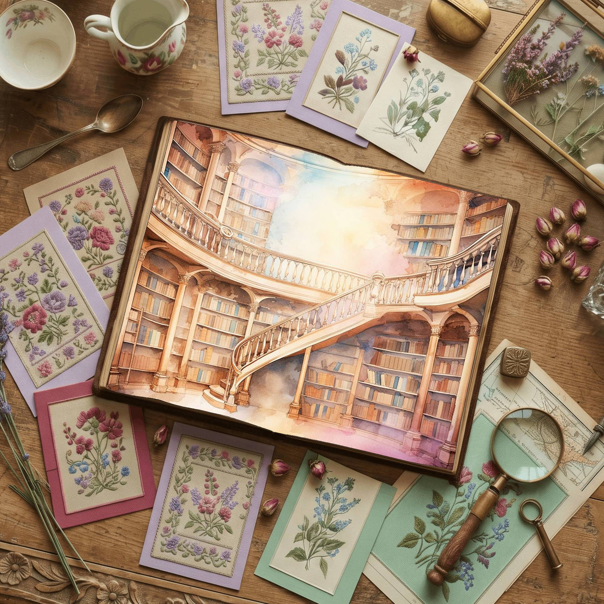 Magic Library Vintage Pastel Digital Papers