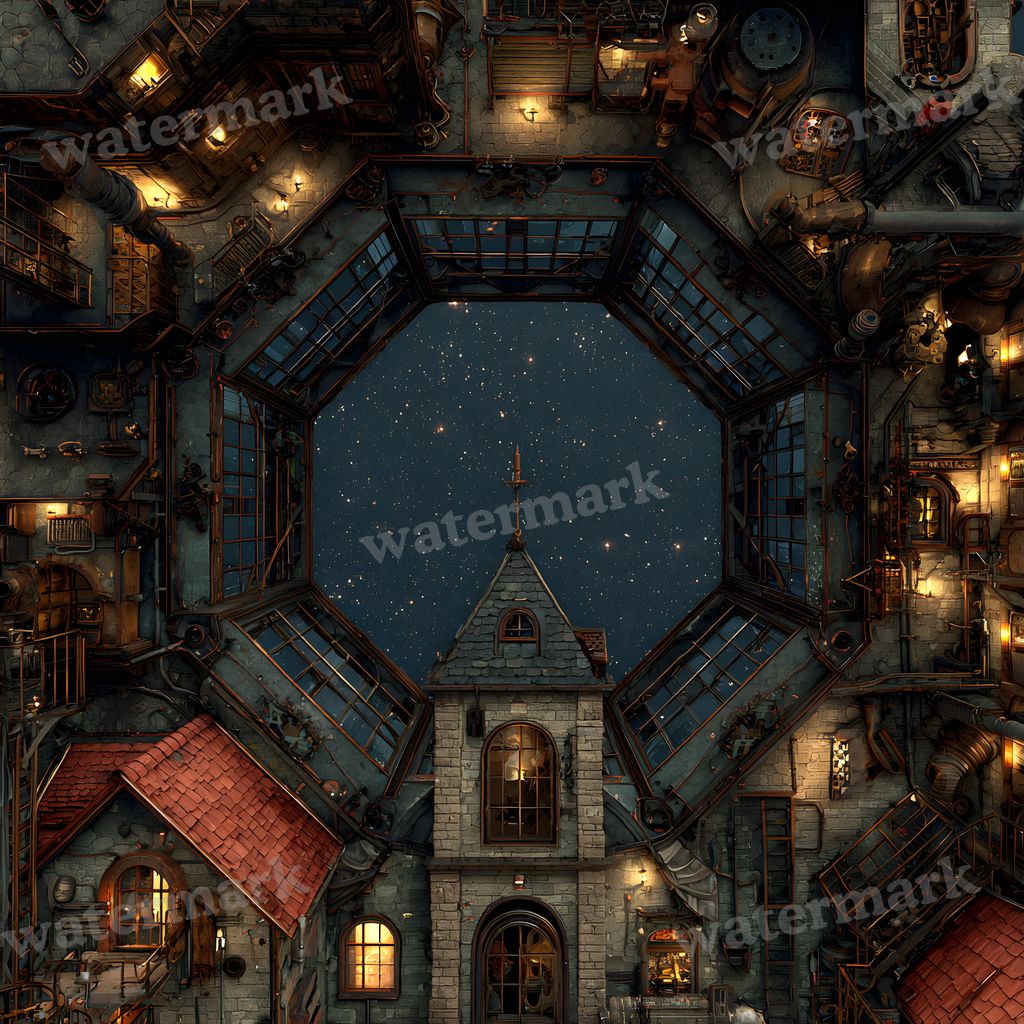 Midnight Starry Steampunk Scene digital photo backdrop for photo editing, preview 11
