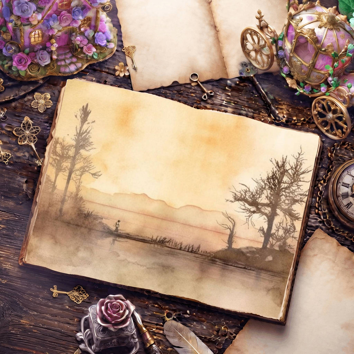 Misty Riverscape Digital Papers