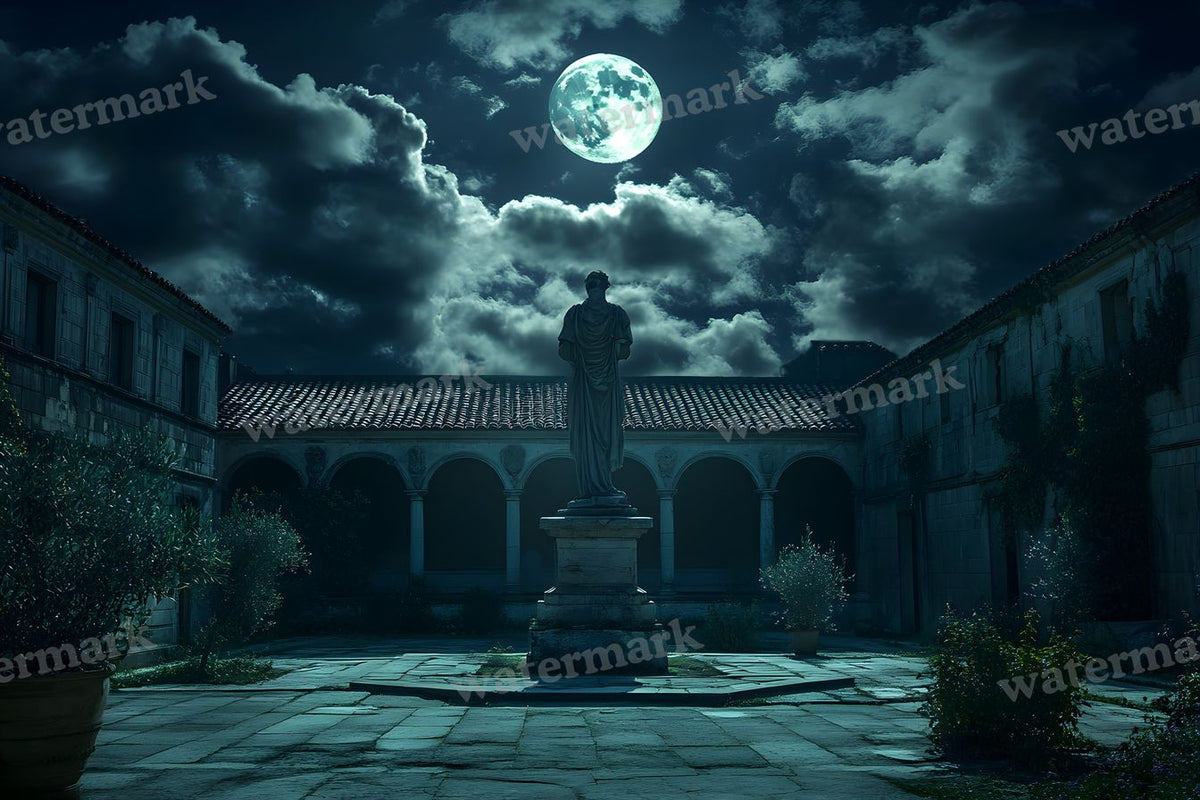 Moonlit Courtyard Scene digital photo backdrop for photo editing, preview 11