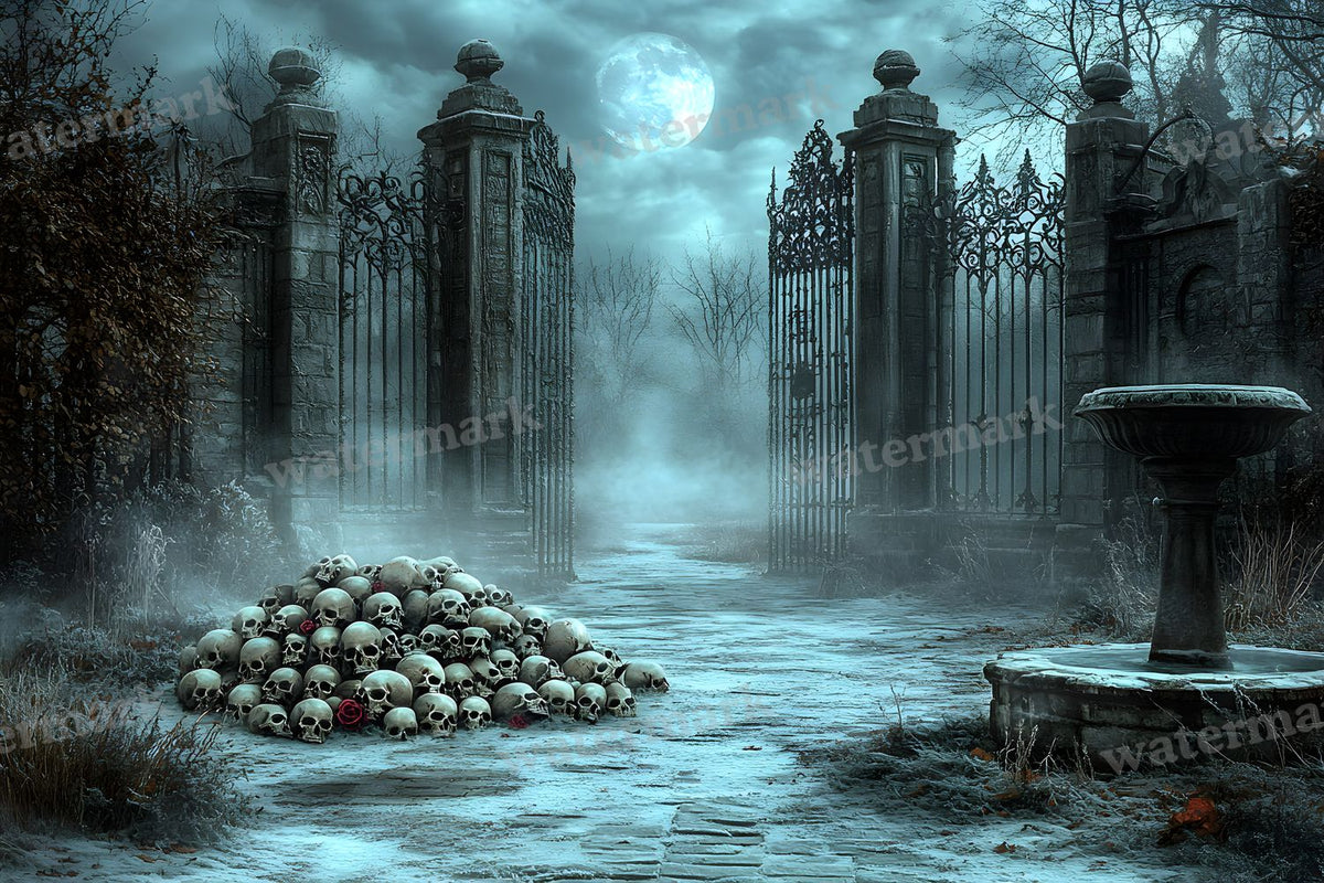 Moonlit Gothic Courtyard Backdrop Images
