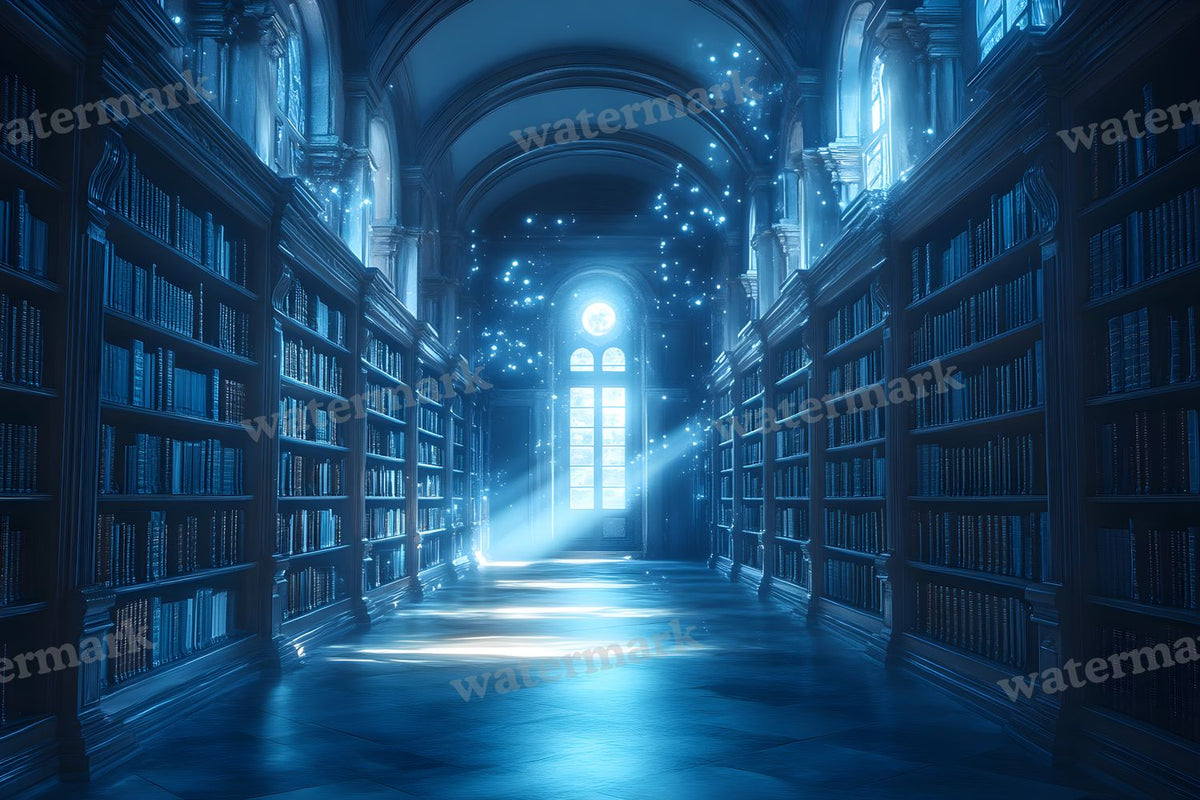 Moonlit Library Backdrop Images