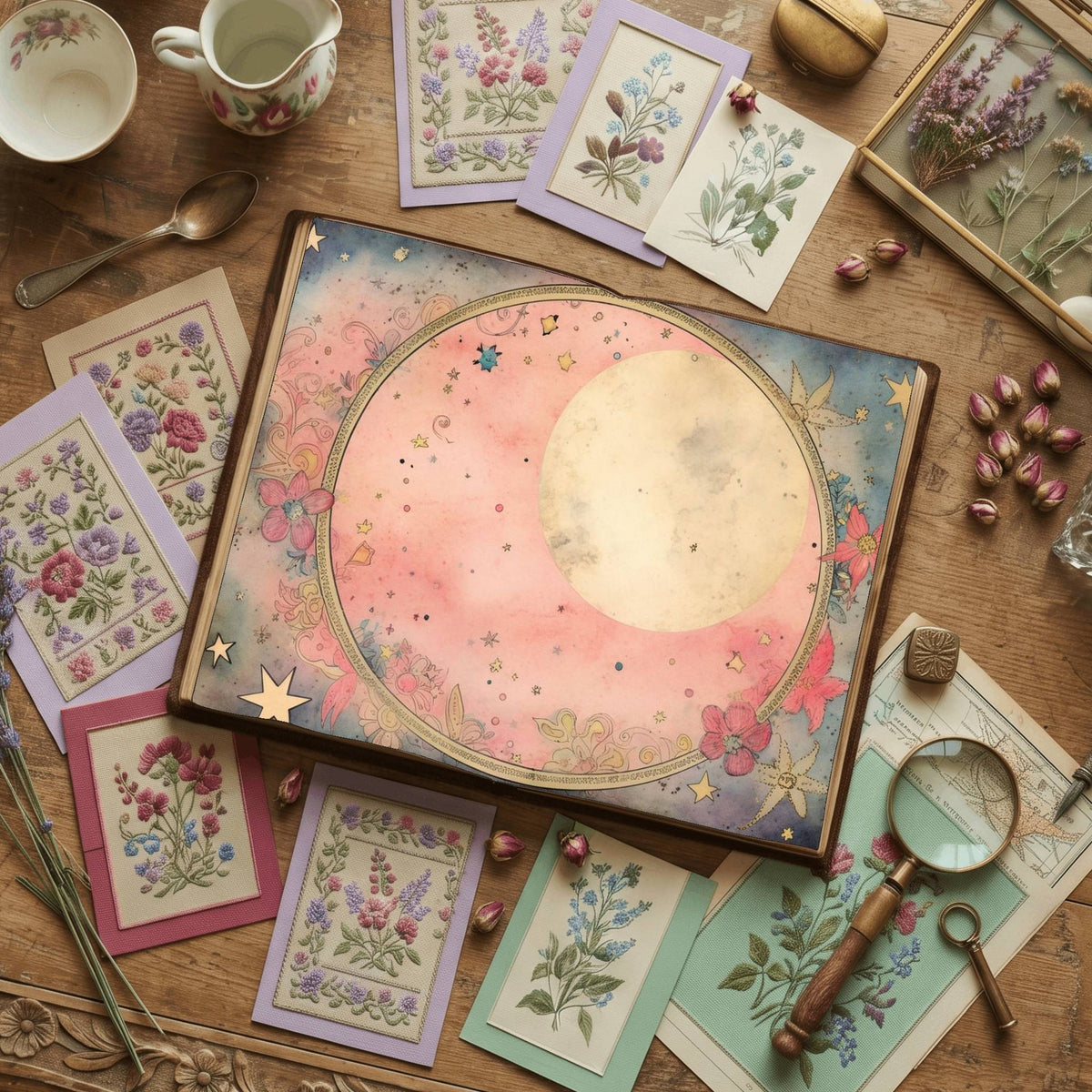 Pastel Pink Moon Digital Papers