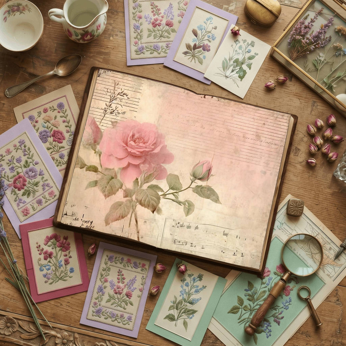 Pink Rose printable junk journal paper, page preview 12