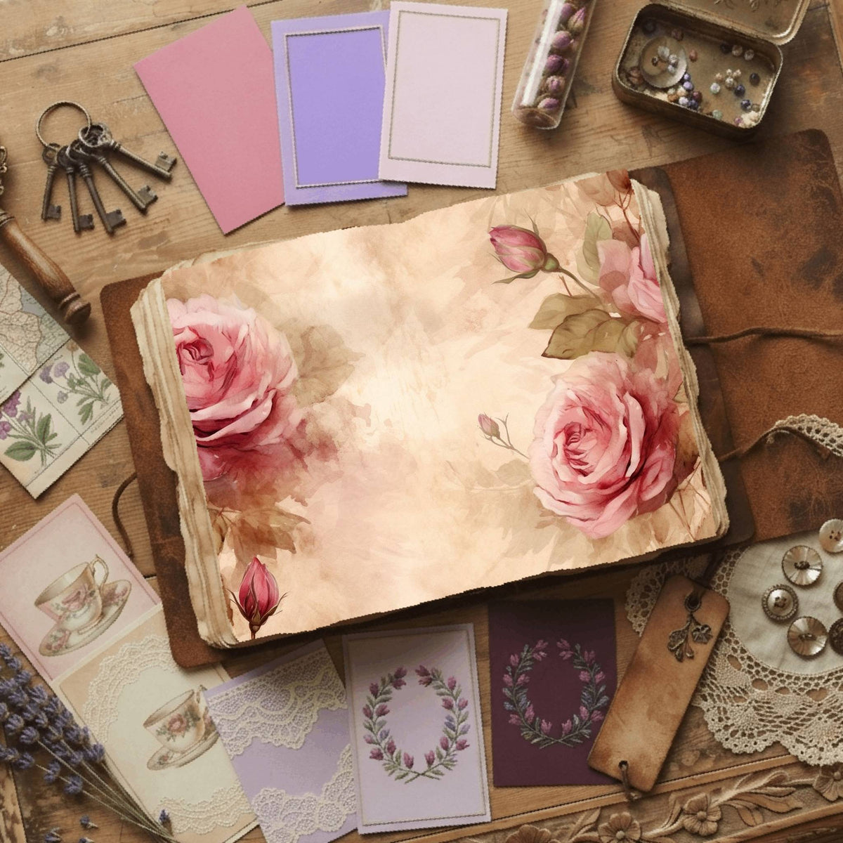 Pink Roses printable junk journal paper, page preview 12