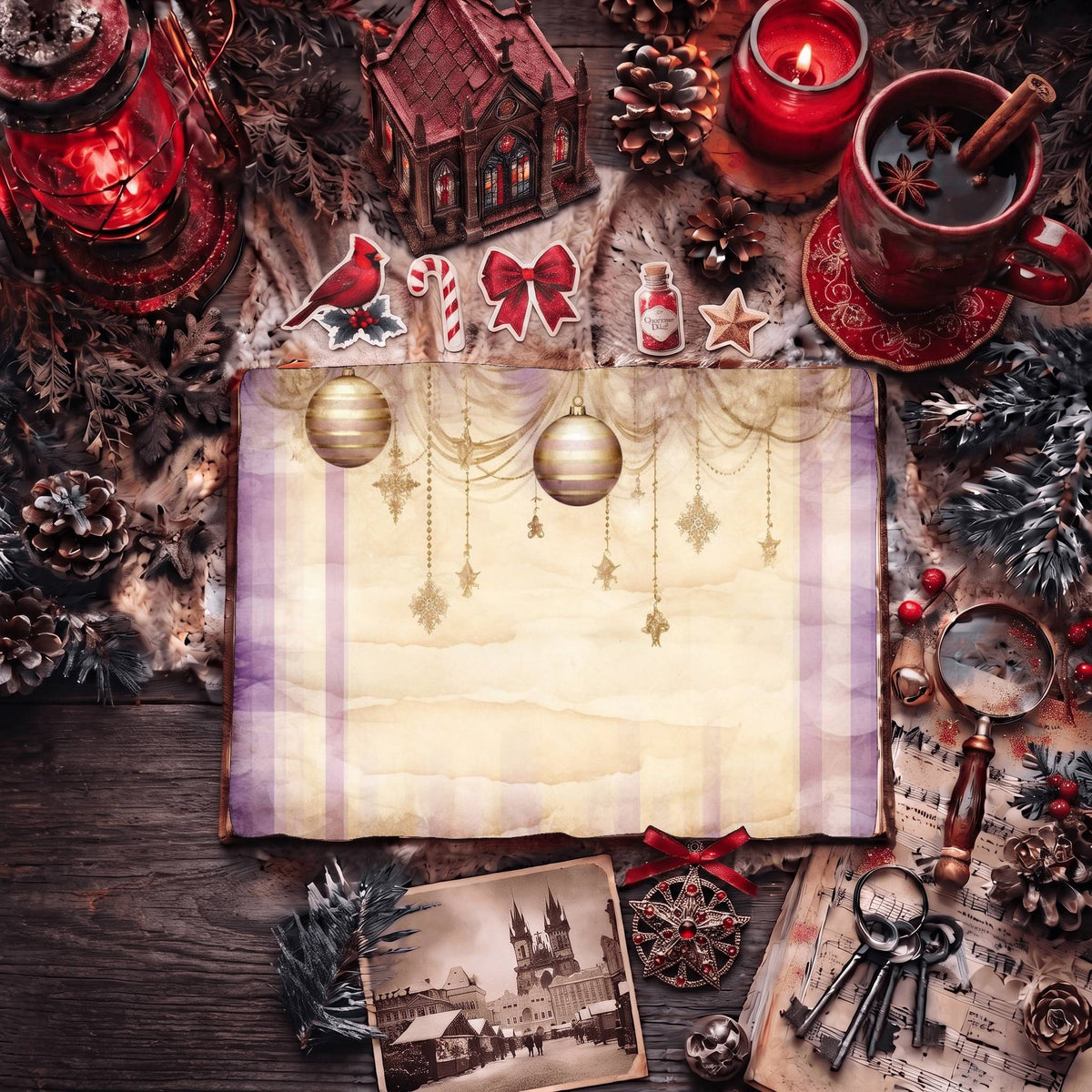 Purple Christmas printable junk journal paper, page preview 12