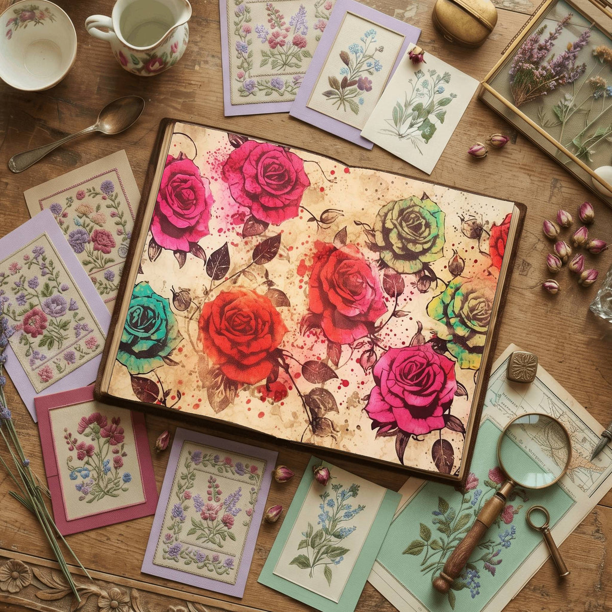 Rainbow Roses printable junk journal paper, page preview 12