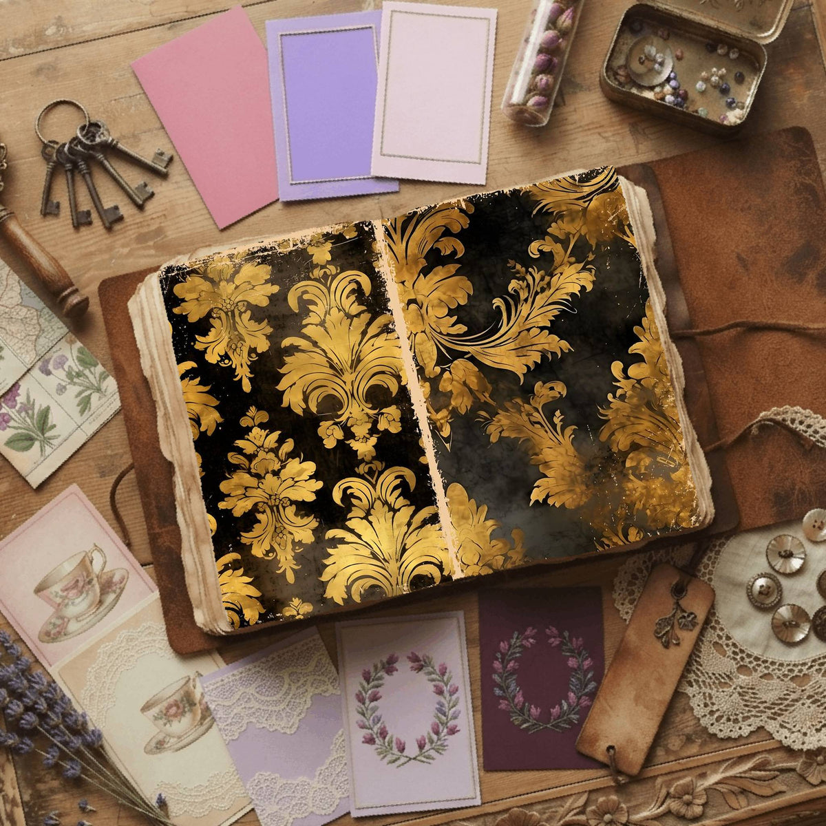 Regal Damask printable junk journal paper, page preview 12