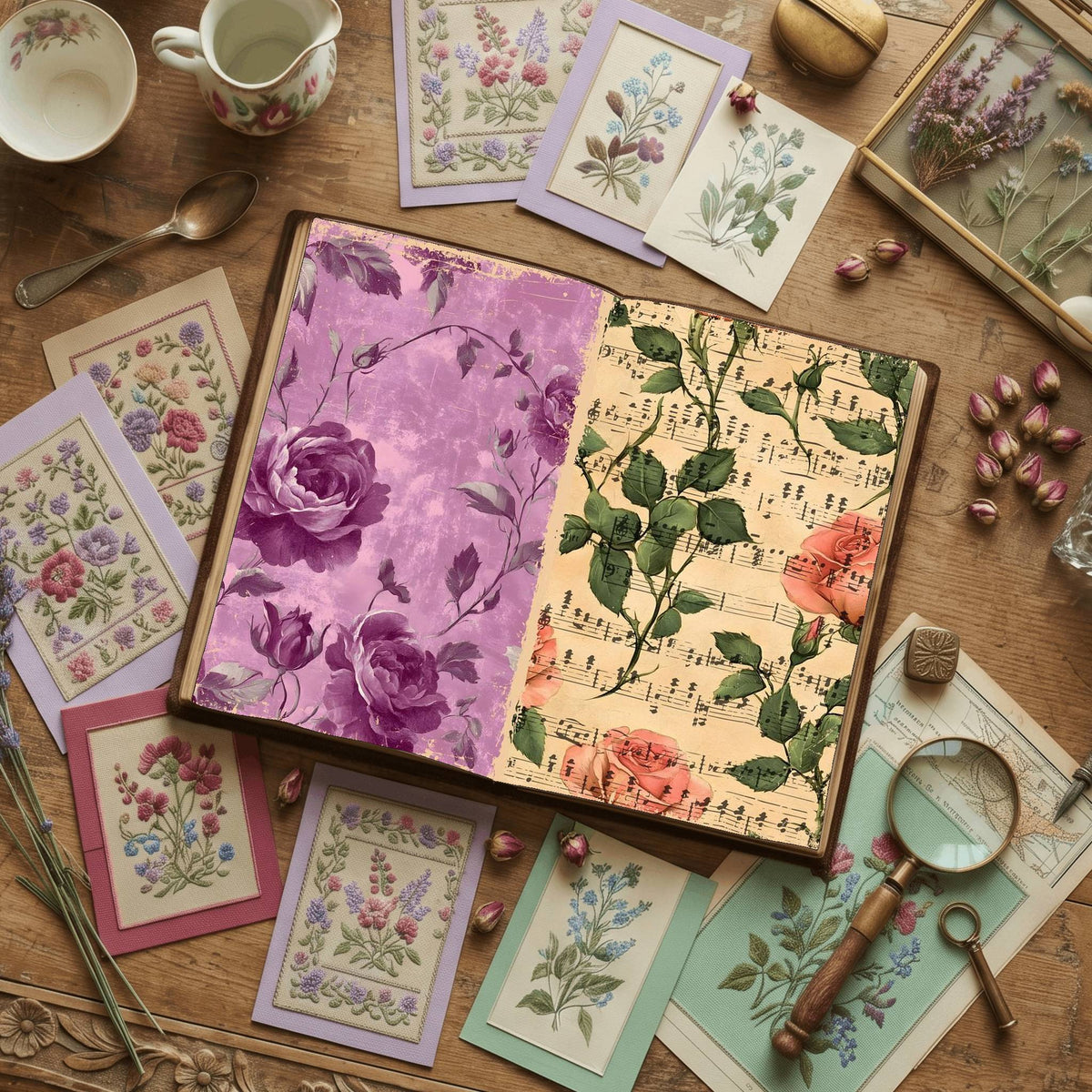 Rose printable junk journal paper, page preview 12